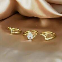 VKHK 3pcs/Set Glamorous Sparkling Cubic Zirconia Decorated Ring Set, Suitable For Women Wedding Wear And Gifts - Diamond Ring Set - View 2