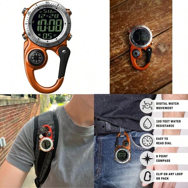 Digital Backpacker Clip Fob And Pocket Watch Alarm Stopwatch Timer And Dual Time Outdoor Gifts For Men And Women Tactical Digital Watch