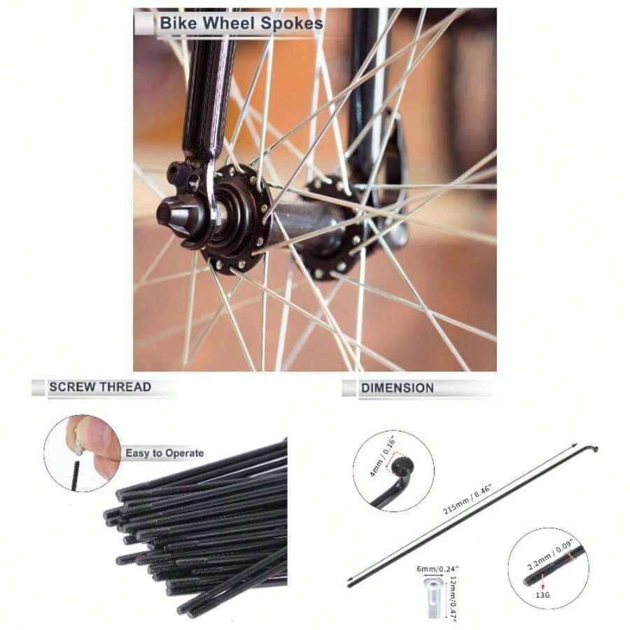 1 Set Universal Spokes 13G 215mm Length Bike Wheel Spokes Nipple Black 45 Steel - Initial - View 1