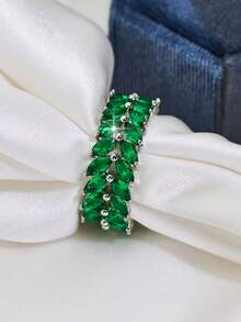 1pc Elegant Luxury Vintage Leaf Design Ring, Inlaid With Pink Synthetic Zirconia, Shiny Accessory, Suitable For Daily Wear And Valentine's Day Gift