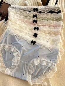 6-Piece Set Of Women's Lace Bow Polka Dot Comfortable, Cute, And Sexy Panties, Colors Randomly Selected - 混合色 - 查看 10