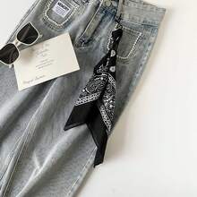 Cadena de cintura de moda, accesorio de pantalones, pañuelo de seda rojo con estampado de flores de anacardo - QM58031-Rojo - Ver 3