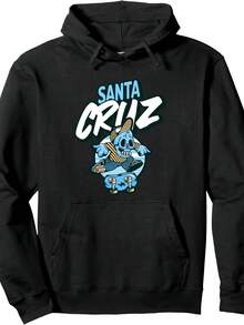 Santa Cruz California Vintage Skeleton Pullover Hoodie,Christmas Thanksgiving New Year Birthday Hoodie Gifts For Mom Dad Men Women Friends, Black Soft Fabric - Phong cách 5 - Xem 1