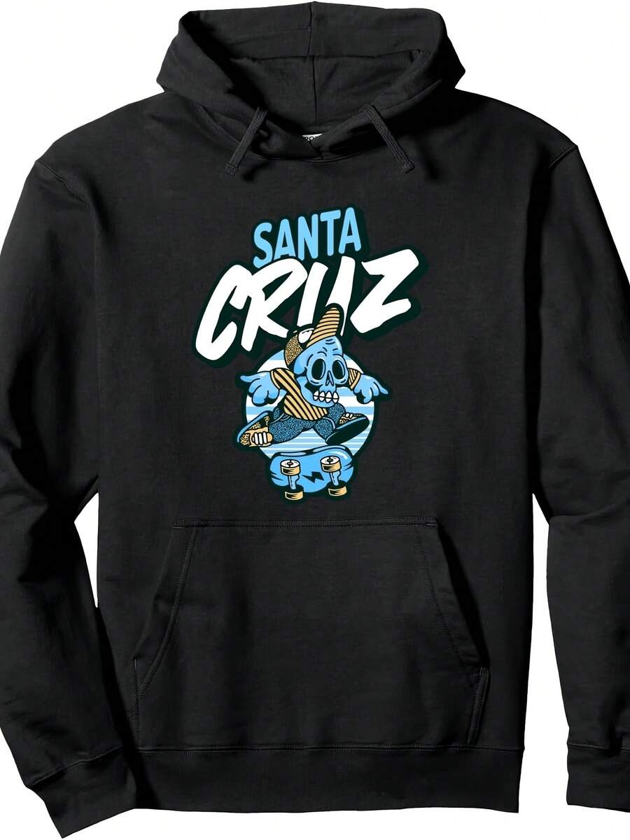 Santa Cruz California Vintage Skeleton Pullover Hoodie,Christmas Thanksgiving New Year Birthday Hoodie Gifts For Mom Dad Men Women Friends, Black Soft Fabric - Phong cách 5 - Xem 1