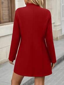 Palton elegant de damă, mărime mare, cu guler înalt, nasturi, în linie A, lungime medie, la modă toamnă/iarnă - roșu - Vizualizare 2
