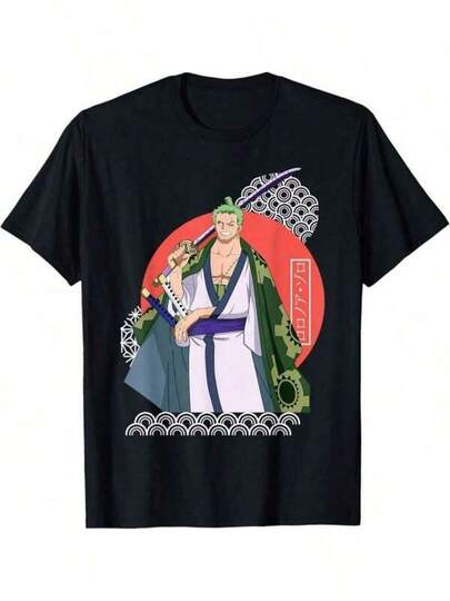 Men's Graphic T-Shirt T-Shirt - Unisex, Black, Small, Long Sleeve, Regular Fit, Adult, Women, Girls, One Piece Zoro Graphic Tee,Graphic Print T-Shirt Gift For Father's Day Christmass Gift