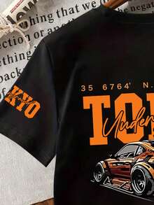 Young Boy Summer Casual Car Logo Print Short Sleeve T-Shirt - Black - View 5