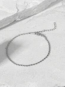 Nooxian 1pc Women's Stainless Steel Twisted Chain Anklet, Versatile Daily Accessory - Silver - View 2