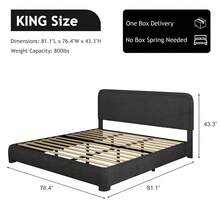 Bed Frame, Upholstered Bed Frame With Headboard, Boucle Soft Bed For Bedroom, Easy Assembly, Twin/ Full/ Queen/ King/ Cal King, White/ Beige/ Black/ Rose Pink/ Light Grey/ Grey/ Green - 黑色 - 查看 9