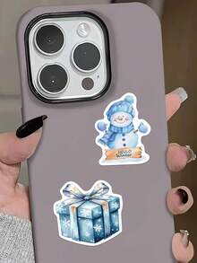 50张蓝色冬季主题贴纸，适用于剪贴簿、手机壳、笔记本、窗户、滑板、行李箱、冰箱、圣诞礼物等，剪贴簿用品文具 - 彩色 - 查看 4