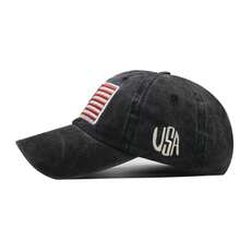 Classic American Flag Baseball Cap, Washed And Distressed Baseball Cap - Black - View 2