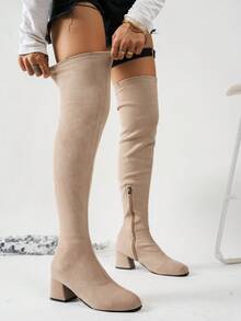 بوت طويلة فوق الركبة للخريف/الشتاء، تصميم سحاب جانبي جذاب، مناسبة للتنقل والمكتب والعطلات، خفيفة الوزن بطراز بوهيمي، مقاسات كبيرة للنساء - بيج - مشاهدة 3