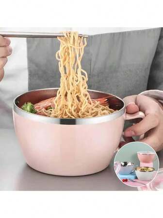 Edelstahl isolierte Nudelschüssel mit Deckel - Doppelschicht-Auslaufsicheres Design, geeignet für heiße Mahlzeiten, Instantnudeln und Essen zum Mitnehmen - langanhaltend und einfach zu reinigen - Ideale Wahl für Zuhause, Büro, Schulessen, Reise-Essenscontainer