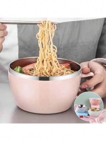 Stainless Steel Insulated Noodle Bowl With Lid - Double-Layer Leak-Proof Design, Suitable For Hot Meals, Instant Noodles And Takeout - Durable And Easy To Clean - Ideal Choice For Home, Office, School Lunch Box, Travel Food Container