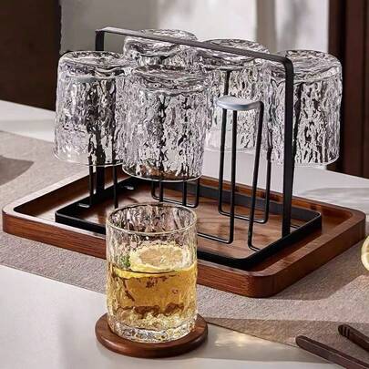 4pcs/Set New Nordic Style Thick Wavy Glass Cup, High-End Lead-Free Glass Wine Glass, Milk Cup, Water Cup, Fashionable Glassware Set For Juice, Beverage, Party