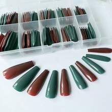 100pcs Extra Long Ballerina Fake Nail Glossy Mixed Color Press On Nails Full Cover Acrylic Coffin False Nails Christmas Decor For Women Fgirl DIY Manicure Extensions(Dark Green & Wine Red){Inchcolor_nameinch:InchMixedColorCinch} - 混合色C - 查看 2