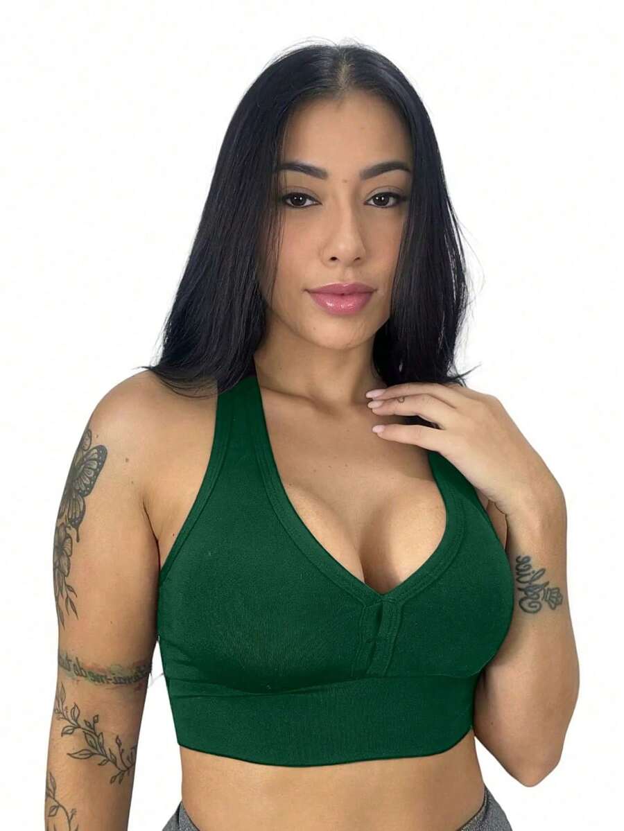 Top Fitness Racerback With Removable Padding - Green - View 1