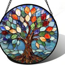 11.8in Blue Tree Of Life Suncatcher - Colorful Glass Panel For Window Decor, Birthday Gift For Her - Multicolor - View 7