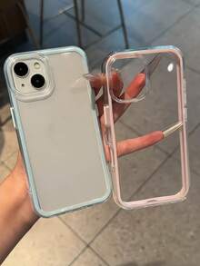 苹果智能时尚手机壳，高端质感，三合一加厚硬质材料，彩色纯色边框，个性化创意粉色、白色、黑色、蓝色、绿色可选，简约防摔，全包覆透明手感，彩色手机壳，兼容