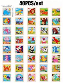 1/4/6/8/12/40片装儿童9片装木制拼图,卡通动物认知拼图套装,儿童益智玩具,恐龙、海洋动物、交通工具、昆虫系列拼图,蒙特梭利玩具,拼图游戏,儿童礼物 - 彩色 - 查看 24