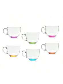GLASSEA - Set 6 Tazas de Vidrio para Desayuno | Colores Modernos y Elegantes | 310 ml y 470 ml | Perfectas para Café, Té y Bebidas Calientes en Hogar u Oficina - transparente - Ver 1
