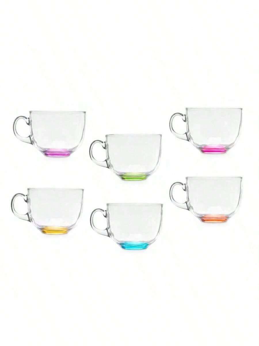 GLASSEA - Set 6 Tazas de Vidrio para Desayuno | Colores Modernos y Elegantes | 310 ml y 470 ml | Perfectas para Café, Té y Bebidas Calientes en Hogar u Oficina - transparente - Ver 1