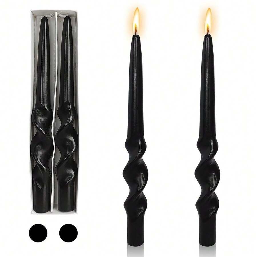 Black Twirl Candlesticks Spiral Taper Candles, 2pcs Twist Candlesticks 9inches Cute Candle Sticks Long Tapered Candles For Dinner Decor Housewarming Women Gift Idea,3D-Black{Inchcolor_nameinch:InchBlackinch,Inchsize_nameinch:Inch9INCHinch} - 黑色的 - 查看 1