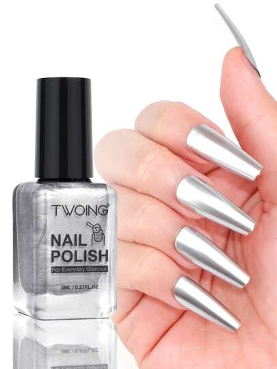 TWOING TWOING Metallic Mirror Nail Polish – Quick-Dry, Long-Lasting High Shine, Silver Semi Permanent Nail Polish,Reflective Chrome Nail Lacquer For DIY Manicure, Home Salon & Holiday Festive Nails
