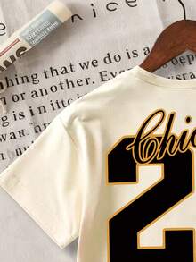 Áo thun cổ tròn tay ngắn in chữ cho bé trai, đa năng, thoải mái - Màu be - Xem 6