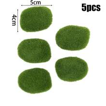5 Stücke künstliche grüne Moosfelsen, Kunstmoos Steine Ornamente für Heim, Garten, Hochzeit, DIY Miniatur Landschaftsdekoration, kleine Größe 4*5cm / 5*7cm