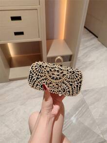 Damen Mode Herbst/Winter Samt Box-förmige Abendtasche, funkelnder Strass Dekor Abendkleid Clutch Tasche für Party, Abschlussball, Gala - Schwarz - Übersicht 10