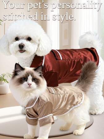 1pc/2pcs Pet Dog/Cat Casual Fashionable Chic Outfit, Pearlescent Shiny/White Trim Design Short Sleeve Shirt/Pajamas/Loungewear, Suitable For Small Pets