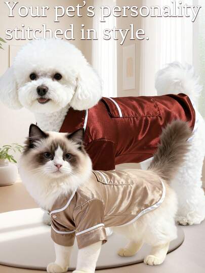 1pc/2pcs Pet Dog/Cat Casual Fashionable Chic Outfit, Pearlescent Shiny/White Trim Design Short Sleeve Shirt/Pajamas/Loungewear, Suitable For Small Pets