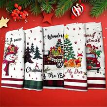 5 Pieces Of Soft & Absorbent Christmas Towels With Festive Cartoon Designs, Snowflakes, Trees & More - Perfect For Holiday Decor & Bathroom Essentials - Multicolor - View 2