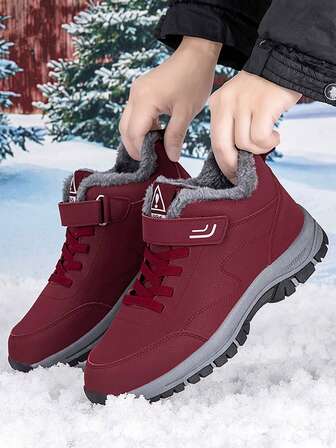Botas cortas con forro térmico para adolescentes/estudiantes, botas de nieve para exteriores, botas de senderismo, a prueba de frío y cálidas, resistentes al desgaste y antideslizantes, con cierre de gancho y bucle fácil (color del forro de peluche asimétrico, entrega aleatoria)