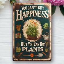 Vintage 'You Can't Buy Happiness, But You Can Buy Plants' Metal Sign - Rustic Wall Decor For Home, Garden, Cafe, Bar - 7.9inch X 11.9inch, Iron Material, Garden Decoration | Vintage Metal Sign | Iron Wall Art, Metal Outdoor Decor - Multicolor - View 3