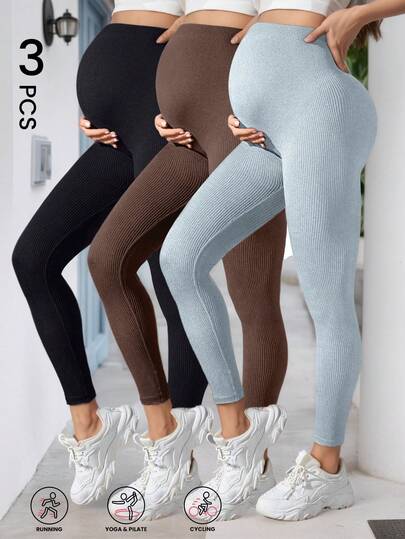 3pcs Maternity Casual Leggings Set, Suitable For Autumn, Winter And Spring Outdoor Wear