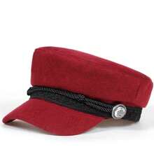 1顶女士白色蕾丝边水手帽，街头时尚贝雷帽，休闲平顶帽，适合秋冬季户外活动、旅行、海滩派对等场合。 - 彩色 - 查看 5