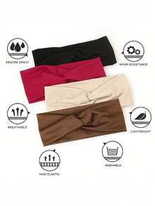 2pcs Women's Absorbent Sports Solid Color Criss-Cross Headbands, Non-Slip, Elastic, Soft Twisted Hair Bands, Suitable For Daily Workout, Yoga, Running, Sports Headwear Warm Sweatband Winter Hair Accessories