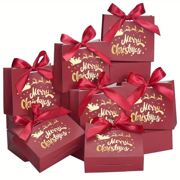 20 pezzi Set di eleganti scatole regalo rosse e dorate per Natale con nastri e slogan "Buon Natale" - Confezioni in carta robusta per le feste, adatte per calze della Befana, omaggi per feste, caramelle, cioccolatini, piccoli regali - Decorazioni riutilizzabili, ideali per regali aziendali o personali