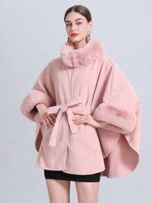 1 Stück Eleganter gestrickter Damen Schal & Cape Mantel mit Kragen & Gürtel, geeignet für Frühling, Sommer, Herbst und Winter