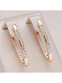 Luxurious Design Set, Paired With White Earrings And Innovative Champagne Gold Earrings, Suitable Women, And Valentine's Day Holiday - 金色 - 查看 1