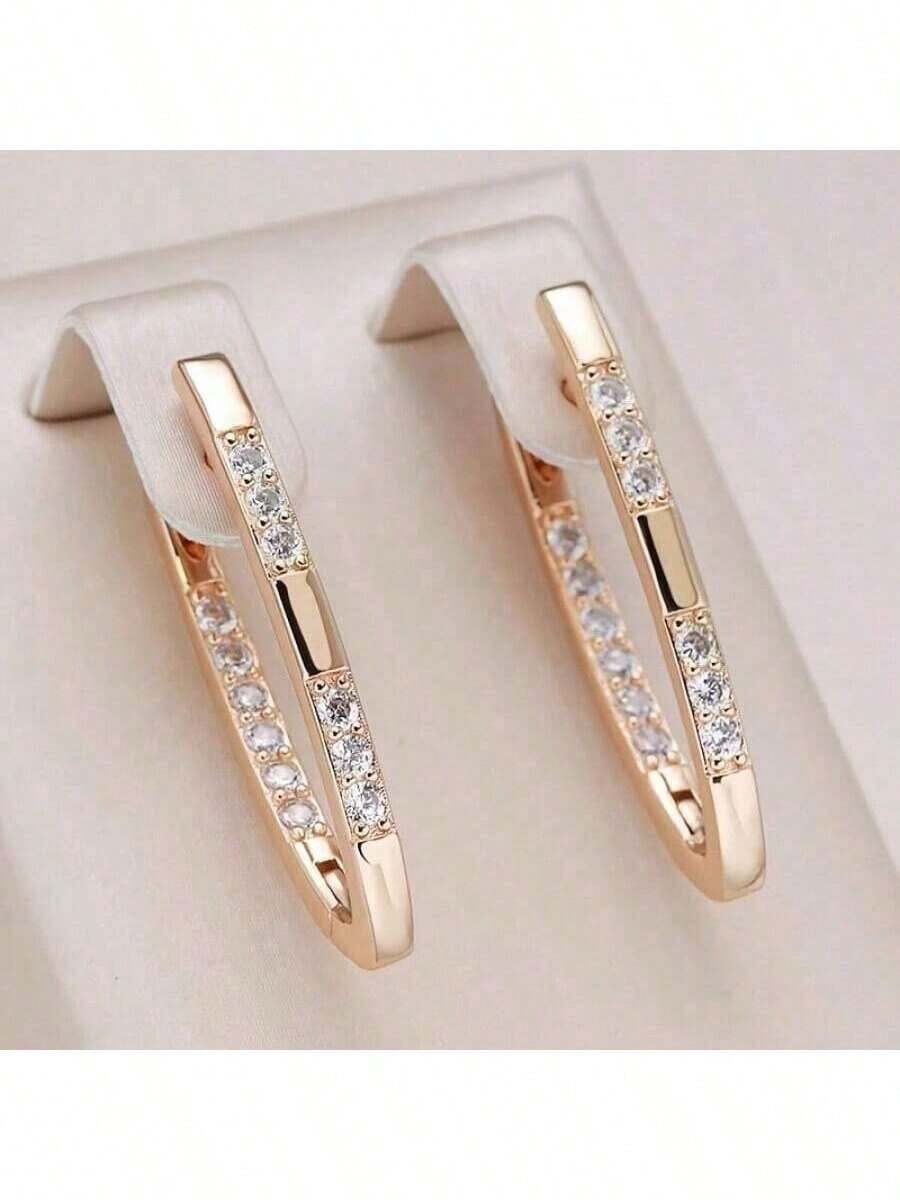 Luxurious Design Set, Paired With White Earrings And Innovative Champagne Gold Earrings, Suitable Women, And Valentine's Day Holiday - 金色 - 查看 1