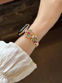 女士花朵锆石表带，兼容 38/40/41/42/44/45/46/49mm - Ultra/SE/Series 11/10/8/7/6/5/4/3/2/1 - 金色 - 查看 4