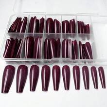 120pc Coffin Press On Nails Medium Length Colored Long Ballerina Fake Nails Full Cover Acrylic Tips False Artificial Fingernails Deep Burgundy Medium Coffin Presson Nails For Women FFgirls{Inchcolor_nameinch:InchDarkBurgundyinch} - 深勃根地酒紅色 - 查看 7