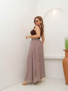 AMY FASHION STRIPED LENGTH SKIRT WITH SLIT AND BAG, THICK WAIST, 2025 FASHION - Coffee Brown - View 6
