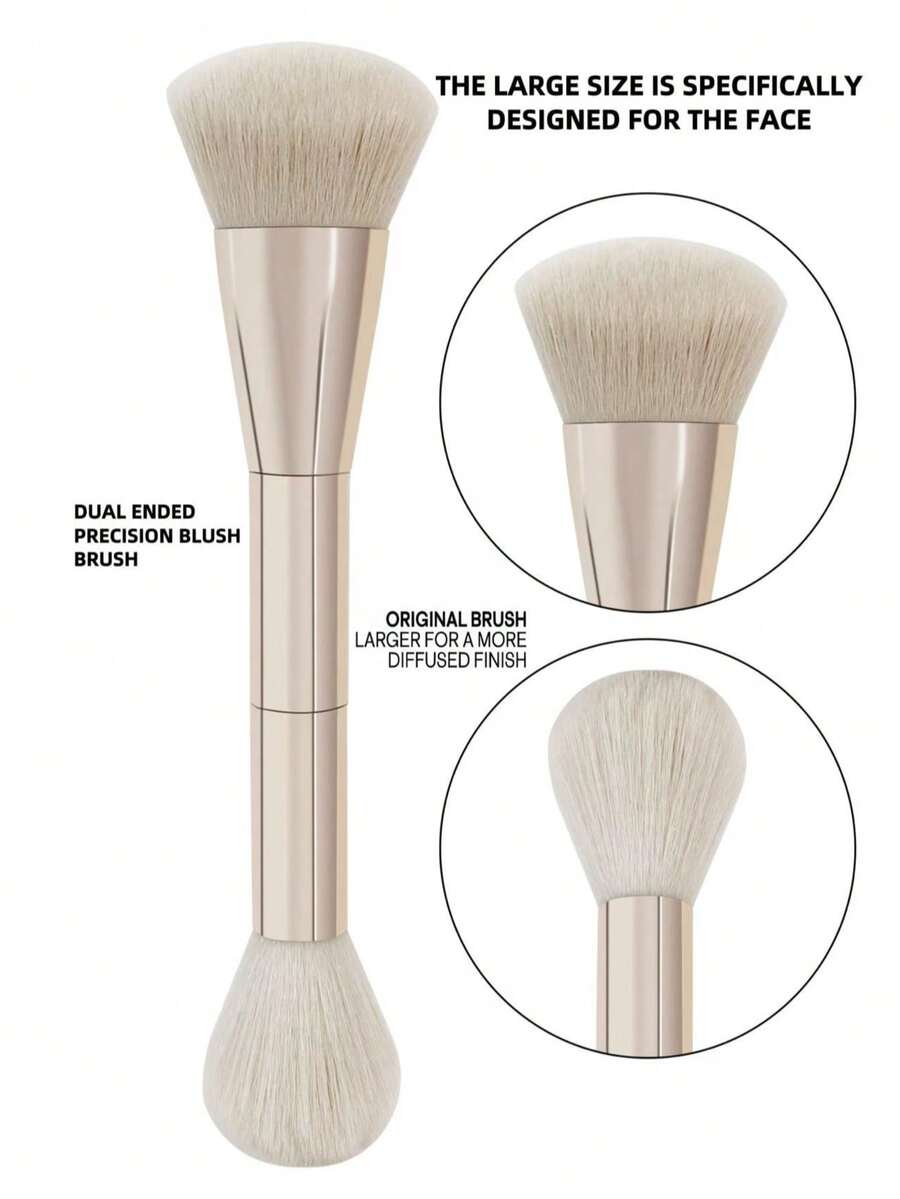 1 Peça Conjunto de Pincéis de Maquiagem de Duas Pontas, Incluindo Pincel Blush Angulado, Pincel Blush Redondo e Pincel de Pó, para Mulheres