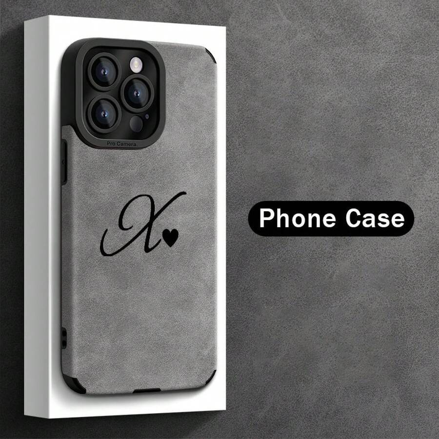 Funda de Teléfono con Patrón de Corazón y Letra X en Color Sólido Abstracto para iPhone 16 Pro Max/15 Pro/14 Plus/13/12/11 Pro Max, Resistente a Impactos, Diseño de Moda Duradero, Cubierta Protectora de TPU de Cuero Sintético - Colores mixtos - Ver 1