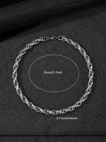 1pc 11mm Stainless Steel Diamond Textured Handmade Braided Couple Necklace, New European And American High-End Hiphop Niche Couple Necklace