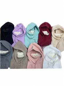 1顶男女通用加厚羊毛衬里拉法帽，带系带，针织保暖颈套面罩护耳帽，适合骑行，秋冬季 - 彩色 - 查看 10